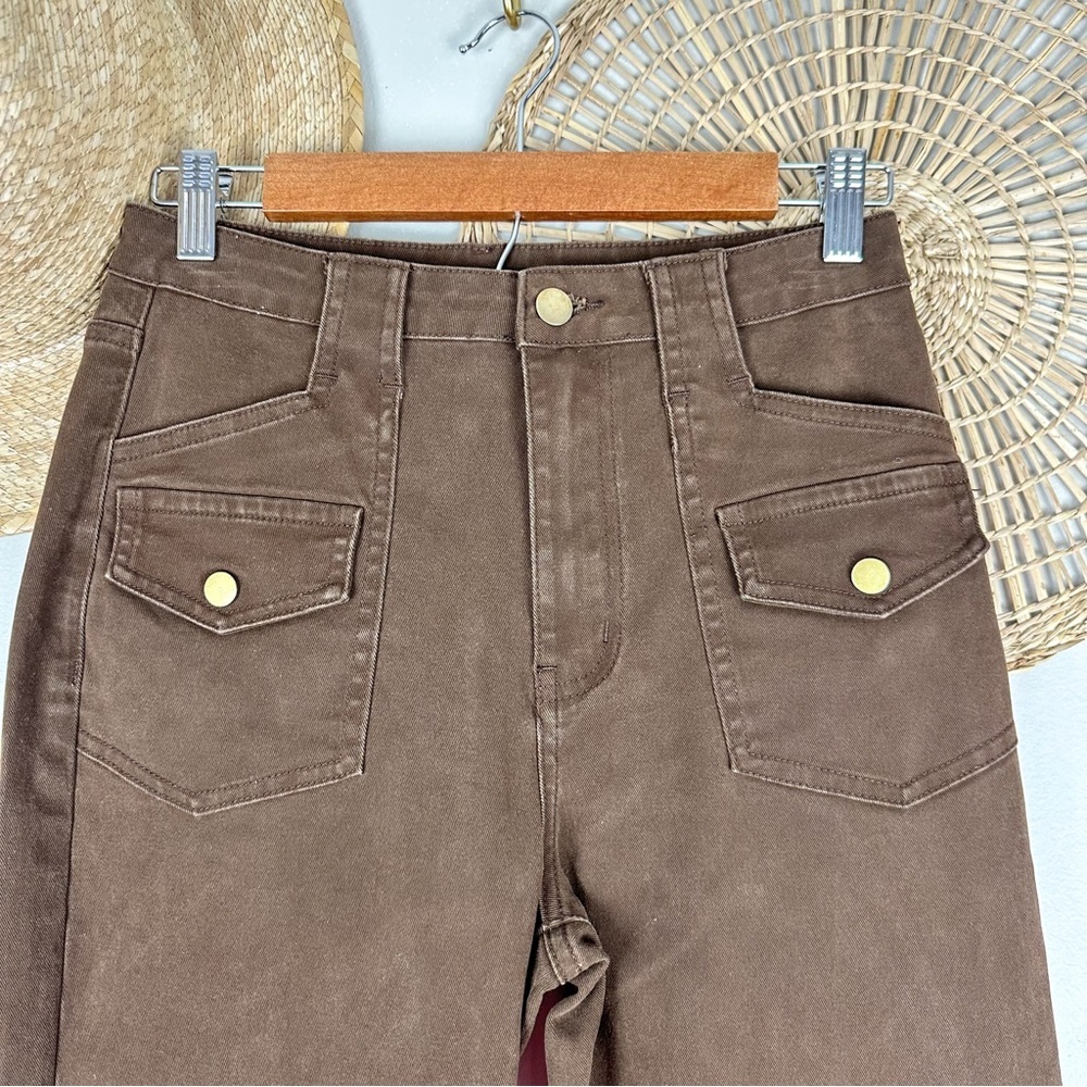 Cider Last Autumn Chocolate Brown High Waist Classic Straight Leg Trousers - Picture 5 of 13